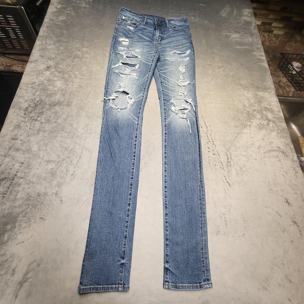 American Eagle Outfitters Jeans Mens 31x34 Blue Stacked Skinny Slim Distressed